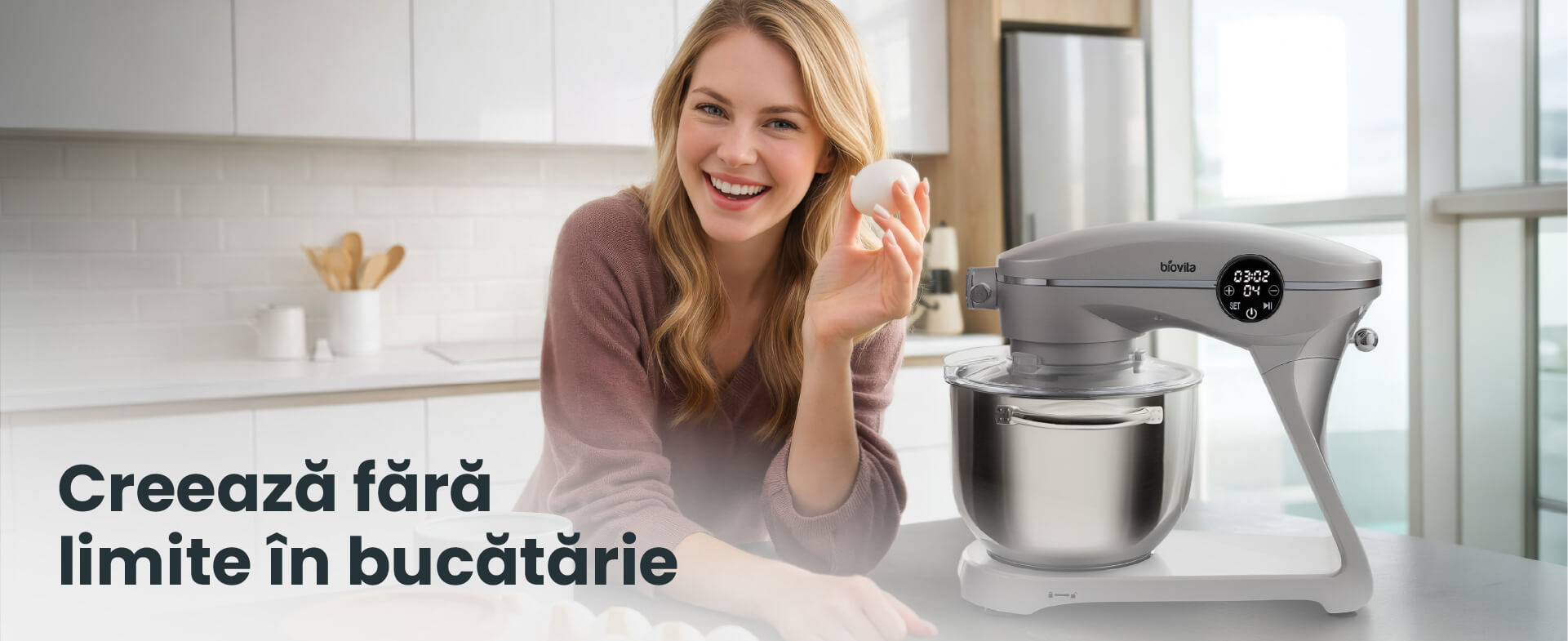 Mixer cu bol de 6 L din inox, 1800 W, 2 kg aluat, carcasă aluminiu, 10 viteze, timer, 3 accesorii inox, MB-1800-NOVA, argintiu - 9